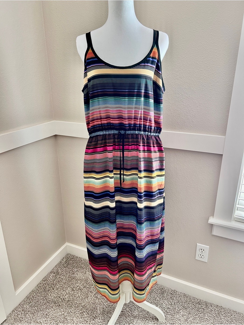 Athleta Havana Rainbow Stripe Midi Dress - Size Large